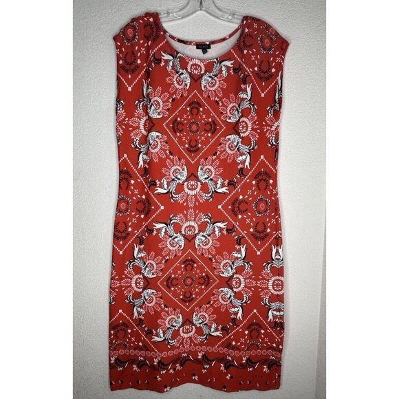 Talbots Dress Womens Medium Red Bandana Print Peacock Bodycon Sheath Colorful - Picture 1 of 13